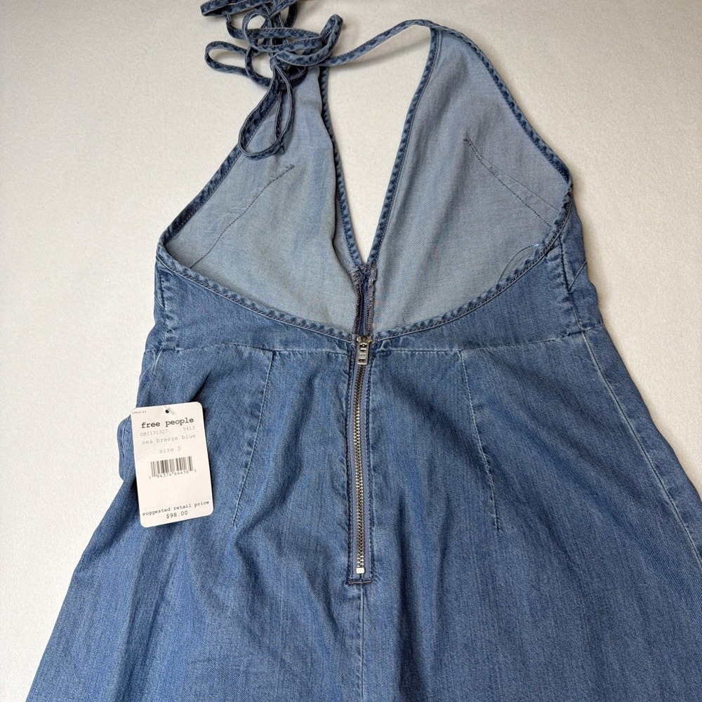 Free People Sea Breeze Blue Halter Wide Leg Jumpsuit Women's S NWT Lyocell - Picture 6 of 16
